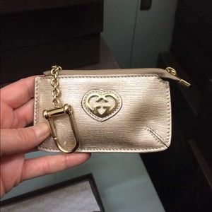 NWT Authentic Gucci Heart GG Leather Key/Card Case Gold